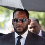 R. Kelly in court during legal proceedings, as a judge denies his emergency motion alleging a prison murder plot and requests for home detention